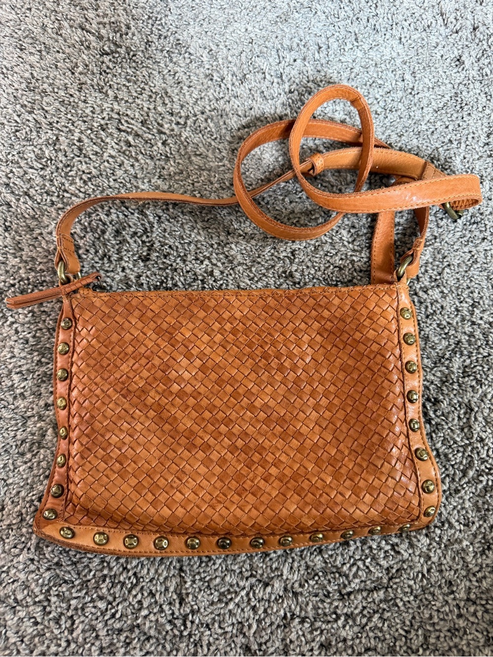 Wild West Woven Leather Crossbody Bag in Tan